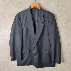 Carlo Briani Jacket Mens 46R Gray Striped Blazer Wool Blend Two Button Suit Coat